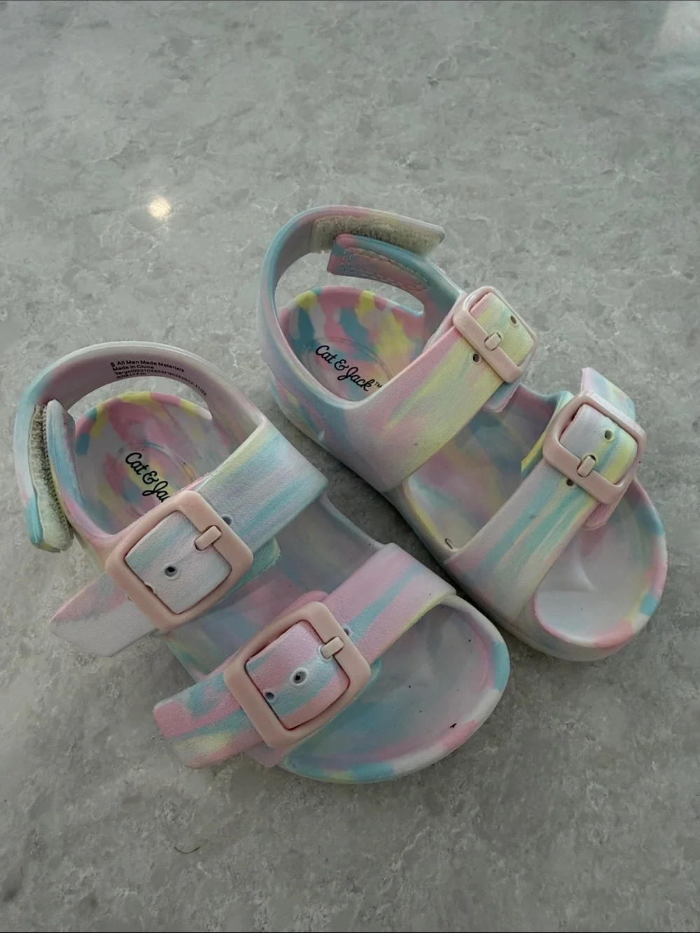 Cat & Jack Pastel Tie-Dye Buckle Sandals - Pink, Blue, Yellow